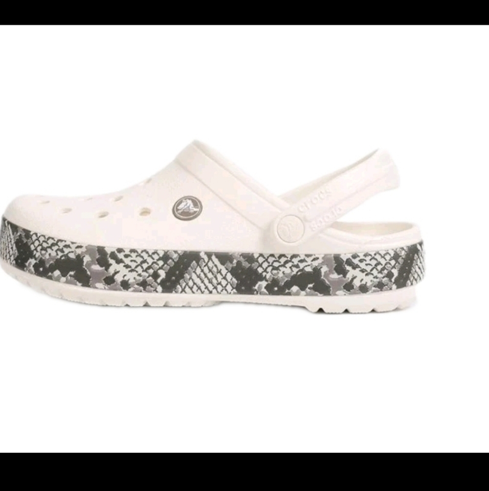 Croc Snake Print Crocband White Black Unisex Slip-On Comfort Clog Shoes 9